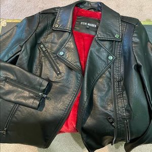 STEVE MADDEN VEGAN LEATHER MOTO JACKET FAUX FUR LINED